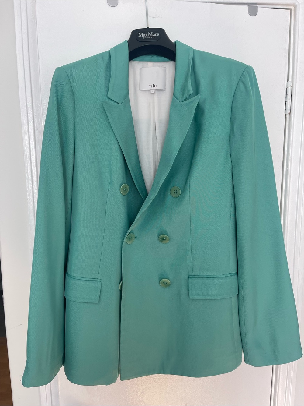 Tibi Double-Breasted Seafoam Blazer